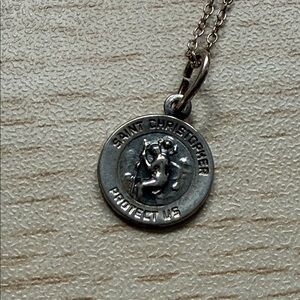 925 Sterling Silver Saint Christopher Round Pendant Necklace - Silver